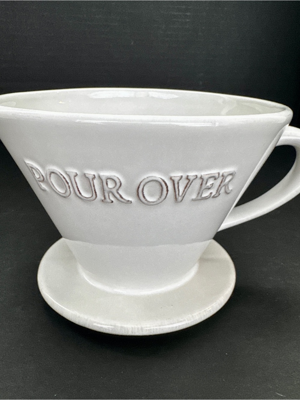 Pottery Barn Ceramic Coffee Pour Over Cone Rhodes Embossed White Cream #2